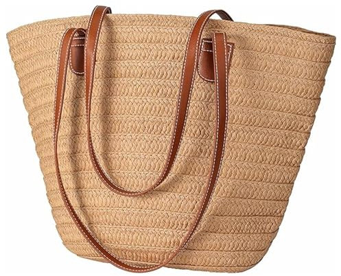 OAEUQ Grand sac de plage pour femme - Grande capacité - Avec paille tissée - Étanche - Avec fermeture éclair - Pour l'été, la plage, la natation, les courses, les voyages, Couleur naturelle, 13.8in