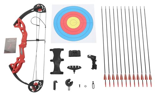 Compoundbogen| Pfeil und Bogen Kinder | 16-29lbs verstellbar | Mit 12 Pfeilen & Zubehör | Rechtshänder | Sicherheits-Armschutz | Für Bogenschießen Zielübungen, Sportwettbewerb Praxis