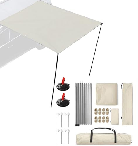 Sonnenschutz Für Dachgepäckträger | Fahrzeugmarkis - 200x300cm, Sonnensegel Auto, Wasserdichtes Auto Vorzelt Mit Stangen & Saugnapf, Sonnenschutz UPF50+ Für PKW, SUV, & Campingbusse, Grau