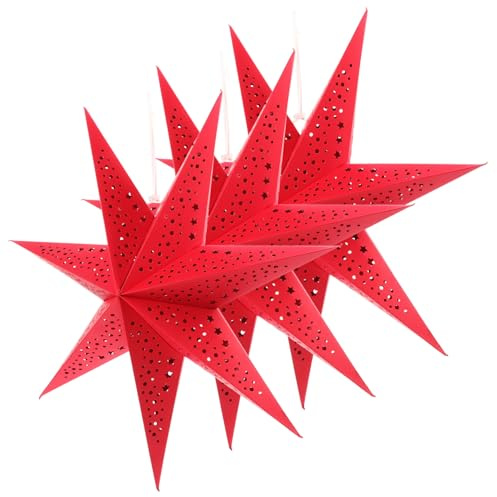 FIXOSHEE 3 Stück Roter Siebenzackiger Papier Lampenschirm Hängender Stern Lampion Für Weihnachtsdeko Party Wohnzimmer Fensterbeleuchtung
