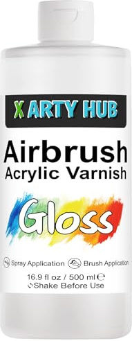 X ARTY HUB Barniz Acrílico de Alto Brillo, 500 ml Capa Transparente | Pincel y Aerógrafo, Anti-Amarilleo/Desvanecimiento/Agrietamiento, Uso Interior y Exterior, Sellador para Pintura Acrílica