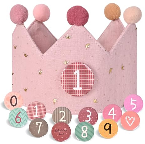 Hukermoon Corona de cumpleaños para niños, tejido ajustable, corona de muselina con números intercambiables del 0 al 9, corona de cumpleaños unisex para fiestas de cumpleaños infantiles