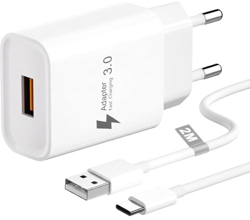 18W Cargador USB Carga Rapida con Cable USBC 2M,Enchufe USB Cargador Movil Carga Rapida Cargadr QC3.0 Fast Charger Rápido para Xiaomi Redmi 12/Note 12/11/10/9/8,11T/Mi12/Mi11/Mi10/Mi9,Samsung S10 A13