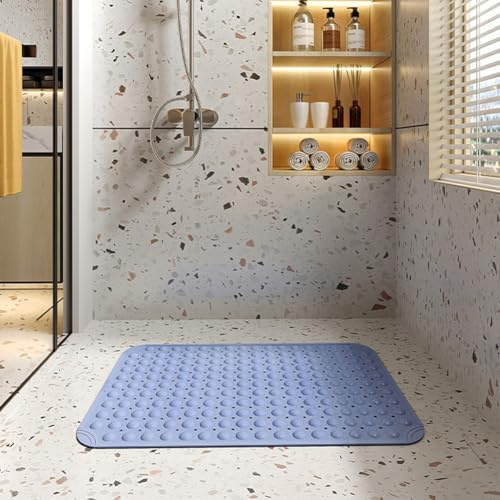 Tapis de bain antidérapant en TPE pour douche et baignoire 36 x 71 cm avec ventouse, design mural, disponible en blanc/vert/gris foncé/bleu clair