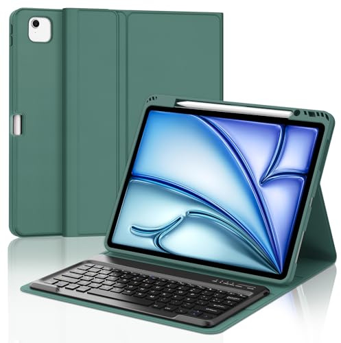 IVEOPPE Funda Teclado para iPad Air 13 Pulgadas M4 2026/M3 2025/M2 2024 | Capa Keyboard Bluetooth Magnético, QWERTY Español Ñ, Desmontable con portalápices para iPad Pro 12.9 3-6 Gen, Verde oscuro