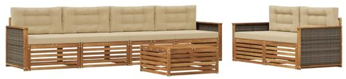 vidaXL Outdoor-Sofagarnitur mit Kissen 7 pcs Natur und Beige, Garten-Lounge, modernes Outdoor-Sofa, modulares Set für Terrasse, Bequeme Sitzmöbel