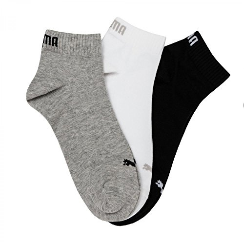 PUMA Men's Quarter Sock (3 Pairs), Grey/White/Black, 6-8 UK