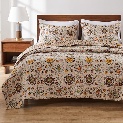 Greenland Home Andorra 100% Cotton Reversible Suzani Quilt Set, 2-Piece Twin/Twin XL