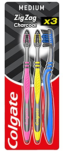 Colgate ZigZag Zahnbürste, mittelgroß, Schwarz, 3 Stück (1er Pack)