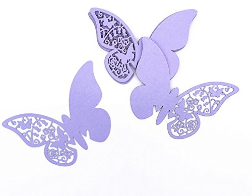 ElecMotive 100 PCS Segnaposto Segnabicchiere Farfalla Carta Segnatavolo per Feste Matrimonio/Adesiv da Parete Decorazioni (Lilla)