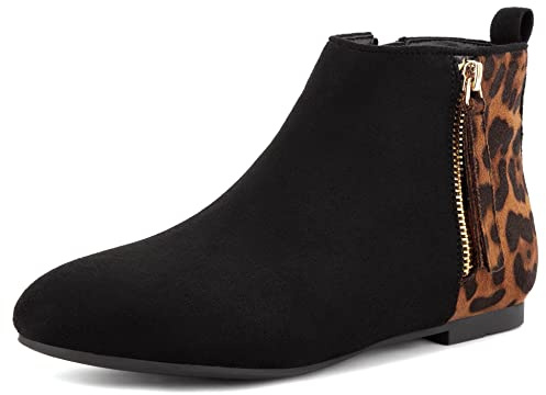MaxMuxun Womens Zipper Flat Booties Faux Suede Classic Ankle Boots Leopard Print 3 UK