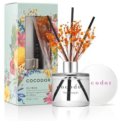 COCODOR Mini Diffusore a Bastoncini con Vero Fiore Conservato/Bouquet Floreale (Floral Bouquet) / 50ml / Diffusore per Ambiente, Profumatore Casa, Fragranza Ambiente, Regalo Donna