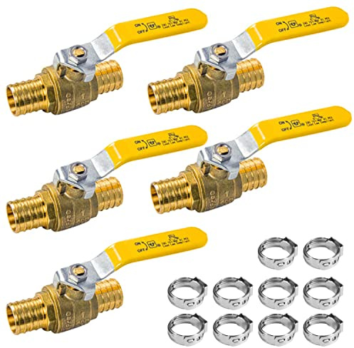 AB (5 Pack) 1 Inch X 1 Inch PEX Ball Valve, Full Port Water Stop Shut Off, Water Shut Off Valve with 10 Pcs Stainless Steel Cinch Crimp Rings, UPC Certified