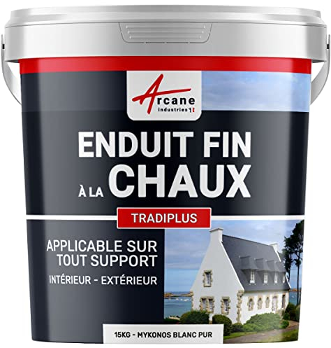 Enduit fin à la chaux, décoration, intérieure, extérieur, maison : Tradiplus - 15 kg (jusqu'à 14 m²) Mykonos Blanc Pur - ARCANE INDUSTRIES