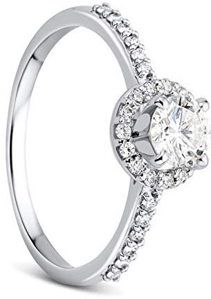 OROVI Damen Ring Weißgold 0.50 Ct Zentraler Solitär Diamant Verlobungsring 18 Karat (750) Gold und übrige Diamanten Brillanten 0.20 Ct