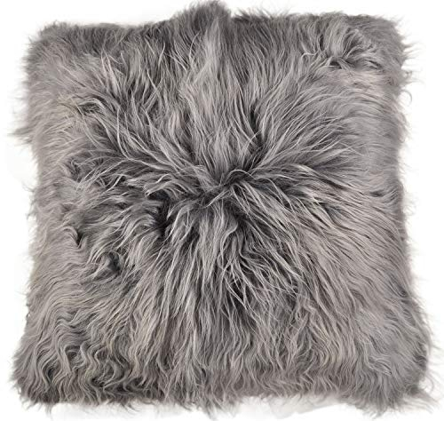 generisch Lammfell Bodenkissen Pouf 80 x 80 cm grau XXL langwollig Lammfell Sitzkissen aus echtem Island Lammfell von KUHFELLE online