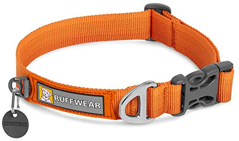RUFFWEAR Front Range Hundehalsband, Robustes Tubelok-Gewebe, Aluminium-Leinenbefestigung & Schnalle, Helles, Stilvolles & Langlebiges Halsband für den Alltag, Campfire Orange (Größe L, 51-66cm)