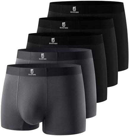 GLESTORE Calecon Homme Lot Boxer Shorty Caleçon Modal sous Vetement Homme Microfibre 3 Noir & 2 Gris Foncé XL