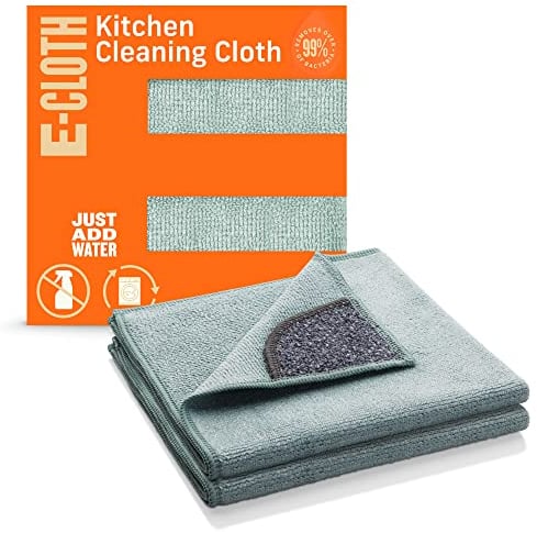 E-Cloth Kitchen Cleaning Cloth, Premium Microfibre Cleaning Cloth with Scrubber, Ideal for Kitchen Sinks and Dish Scrubber, Reusable, 100 Wash Promise, 2 Pack