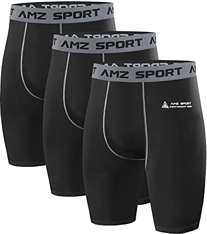 AMZSPORT 3er Pack Herren Kompressionsshorts, Kurze Kompressionshosen Radlerhose Schnelltrocknende Sporthose Funktionsunterwäsche,Schwarz L
