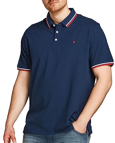 Jack & Jones Herren + Fit Polo Shirt JJEPAULOS Uni Sommer Hemd Kurz Arm Pique Cotton Big Size, Farben:Dunkelblau, Größe:3XL