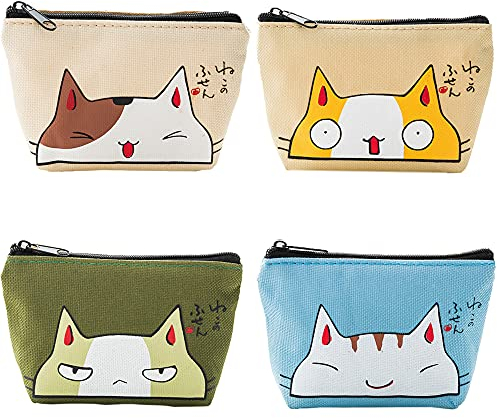 4 Stück Süß Münze Geldbörse, Katzen Geldbörse, Reißverschluss Münzen Taschen, Mini Damen Geldbörse, Tragbare, Dauerhaft, Wasserdichtes Oxford Tuch, für Münzen, Schlüssel, Headset, Lippenstift, Karten