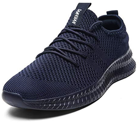 Tvtaop Mens Trainers Road Running Shoes Sneaker Gym Athletic Breathable Outdoor Sports Jogging Fitness Non Slip Lightweight Comfortable Casual Walking Shoes Darkblue 9.5 UK