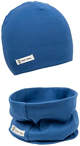Areti Baby Strickmütze + Loop Schal Set, Baumwollmütze Weich Kinder Beanie Mütze Nackenwärmer Halsbänder Halstuch Herbst Winter Kleinkind Hut und Kragen Schals