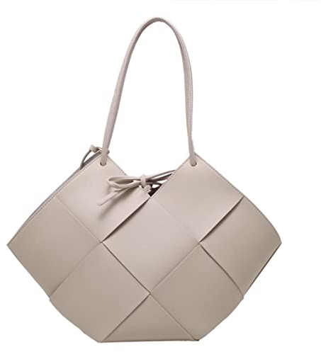 LIYGHFRTIO Geflochtene Tasche, Schulterwebart Handtasche Tote Hohe Kapazität Son-Mutter-Tasche Dame Casual Brieftasche Für Frauen 2 Stück(Color:Beige)