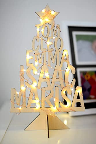 Nom de famille en bois de Noël personnalisé Arbre de Noël Lumières Lampe décorative LED Cadeaux pour maman Papa grand-mère grand-père