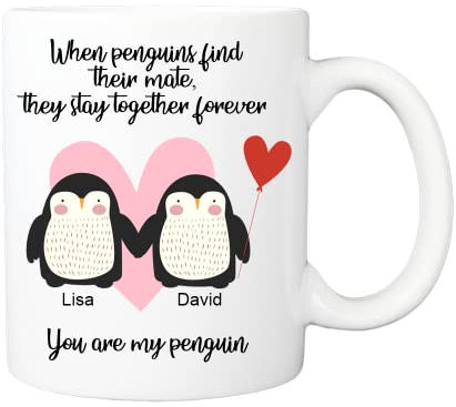 You are My Penguin Valentines Mug - Personalised with Any Names - Happy Valentines Gifts for Him or Her Girlfriend Wife Partner Fiancée Boyfriend Husband Anniversary Birthday Present