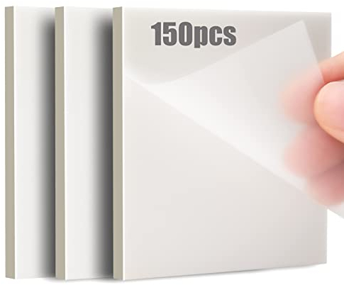 150 Blätter Transparente Haftnotizen, 75 * 75mm Transparent Sticky Notes, Selbstklebende Notizzettel für Anmerkung in Bücher und Bürodokumenten, geeignet für Büro und Studenten
