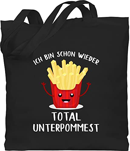 Shirtracer Baumwolltasche - Sprüche Statement mit Spruch - Ich bin schon wieder total unterpommest - Unisize - Schwarz - beutel+mit+sprüchen+lustig sprueche pommes beutel jutetasche sprüchen unter
