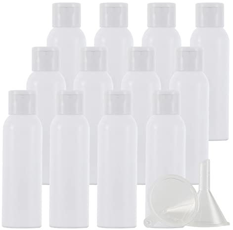 ZEOABSY 12 Pièces 120 ML Blanc Bouteille en Plastique avec Bouchon à Charnière Blanc, DIY Vider Bouteille Ronde en PET de Voyage pour Cosmétiques Liquides