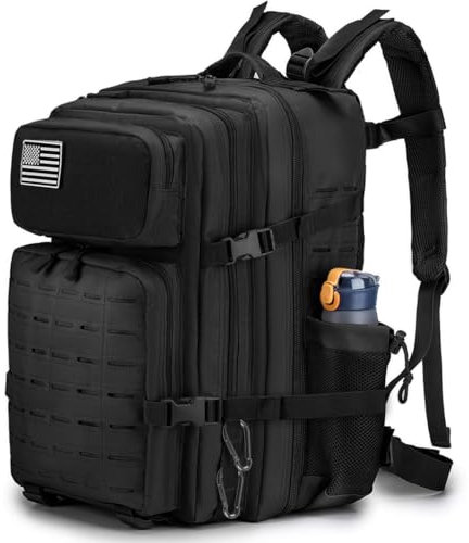 COSCOOA Taktischer Militär-Rucksack für Herren, wasserdichter Rucksack, 45 l, Armee-Rucksack, Wanderrucksack, Laptop-Rucksack, 3-tägige Insektentasche, Inklusive zwei Flaggen und zwei Mos,