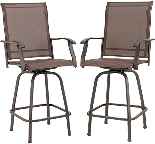 COSTWAY 2er Set drehbare Barhocker, Barstuhl Tresenhocker mit hoher Rückenlehne und Armlehnen, Sitzhöhe 74 cm, Allwetter-Barstühle für Outdoor Garten, Pool, Balkon (Braun)