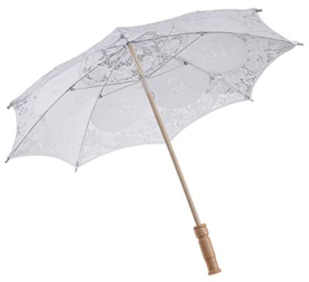 TOYANDONA White Wedding Parasol Umbrella, Lace Cotton Umbrella with Wooden Handle Crafted Flowers Embroidery Bridal Umbrellas for Weddings Photo Props Lady Costume