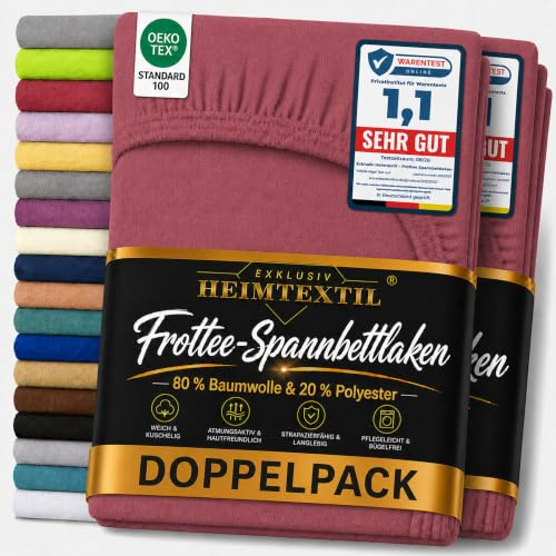 EXKLUSIV HEIMTEXTIL Frottee Spannbettlaken Marke Doppelpack 90 x 200 cm 80% Baumwolle, 20% Polyester Öko - Tex Zertifiziert, Markenqualität, Matratzenhöhe bis 25 cm, Bordeaux