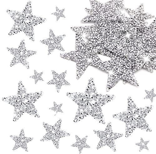 50 Pieces Star Iron on Patches Iron on Adhesive Star Patches Iron on Star Glitter Rhinestone Shiny Star Patche Appliques for Jeans Bag Pant Clothing Repair Decoration50PCS（Silver）