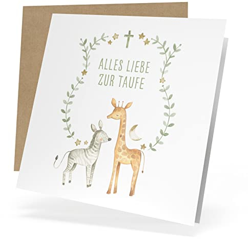Karte Taufe Junge Taufkarte Mädchen [süße Klappkarte mit Kraftpapier-Kuvert] 14,8x14,8 cm | Taufkarte Junge | Karte zur Taufe Geschenk | Taufkarte Patenkind