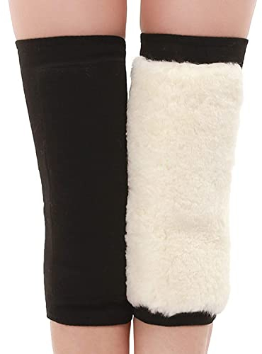 QUUPY 1 Paar Thermo-Kniebandagen aus dickem Kaschmir, Pelzwolle, Kniepolster, Beinwärmer, Ärmel, winddicht, für Skifahren, Radfahren, Kniebandagen, Schwarz