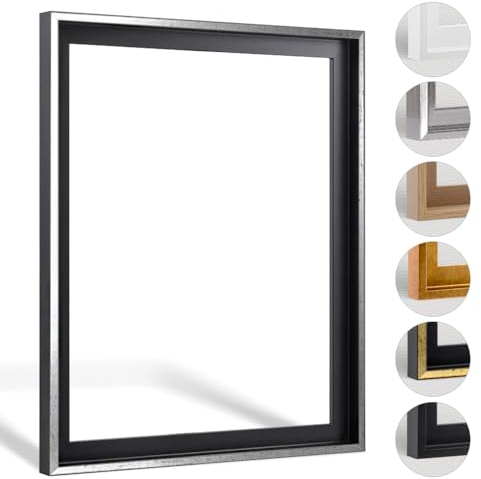 HaakDesign Schattenfugenrahmen Levi in Schwarz Silber gebürstet 24 X 30 cm für Keilrahmenbilder und Leinwände Glanz Edition