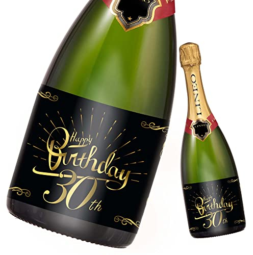 2 Stück Geburtstags-Flaschenetikett; Happy Birthday Etikett für Sekt- & Weinflaschen selbstklebend; Geburtstags-Geschenk für Männer & Frauen (14,8 x 10,5 cm) (30. Geburtstag)