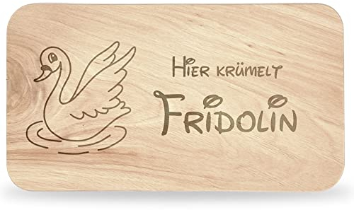 Frühstücksbrettchen Kinder - tolles Frühstücksbrettchen Holz mit Schwan zum Personalisieren - personalisierte Geschenke Kinder - Schneidebrett mit Gravur - Geschenk zur Taufe/Einschulung