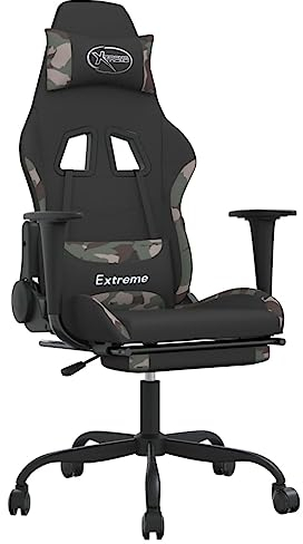 vidaXL Gaming Stuhl, Bürostuhl Drehbar Höhenverstellbar, Drehstuhl Schreibtischstuhl mit Massage Fußstütze, Verstellbar Chefsessel Sportsitz Computerstuhl, Schwarz Camouflage Stoff