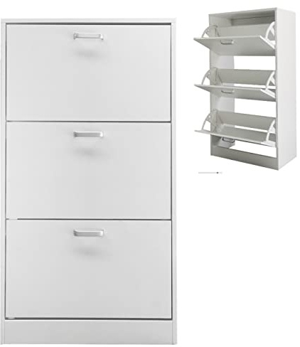 Zapatero - zapatero - 3 bolsillos con puertas de solapa - blanco