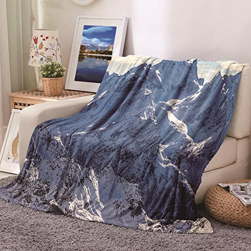 Banemi Flanelldecke Groß, Wohndecke Pad Flauschig Grau Sofaüberwurf Schneeberge Sofadecke Couchdecke 80X120CM