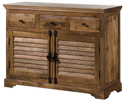 MASSIVMOEBEL24.DE | Rodez Sideboard aus Massivholz #120 | aus Mangoholz - Dunkelbraun, geölt | 120 x 45 x 90 cm | 3 Schubladen & 2 Flügeltüren | Massive Kommode