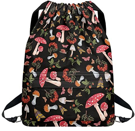 Kuiaobaty Personalisierte Tasche mit Kordelzug für Schule, Arbeit, Damen, Herren, Teenager, Schwimmtasche, Trainer-Tasche, Turn-Rucksack, Taschen, Rote Pilze