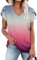 PLOKNRD Damen Tops V-Ausschnitt Blütenblatt Ärmel T-Shirt Sommer Freizeit Kurzen Ärmeln Strand Oberteile(Grau Ombre Rosa,XL)